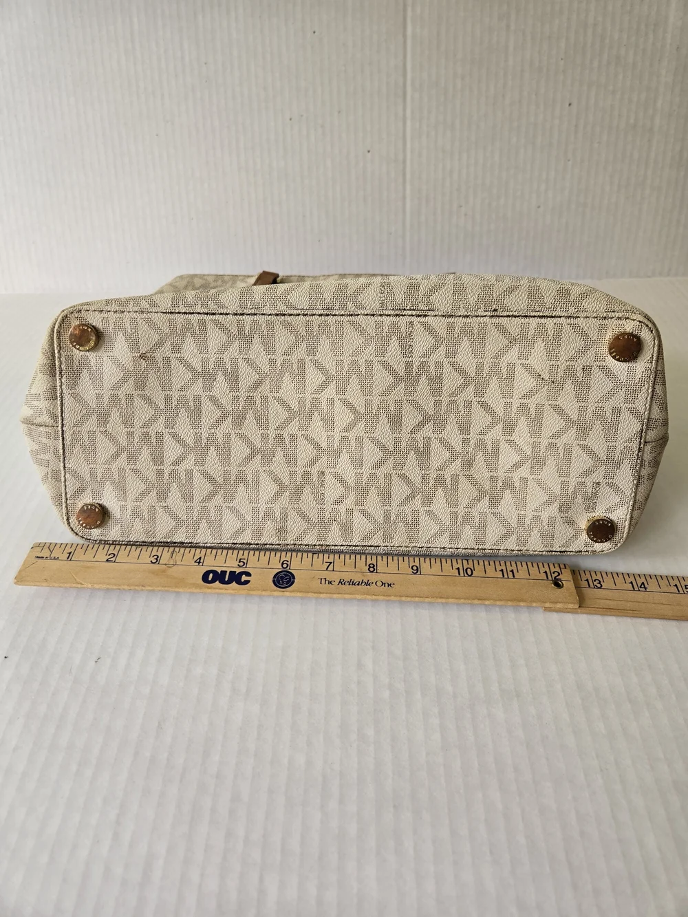 Michael Kors Cream Signature MK Tote with Tan Leather Straps